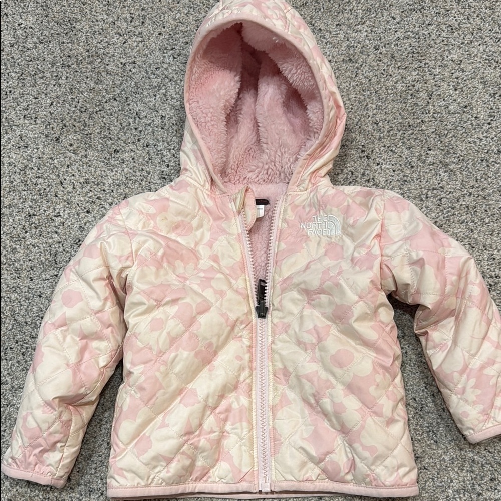 The North Face Pink & Cream Quilted Hooded Jacket